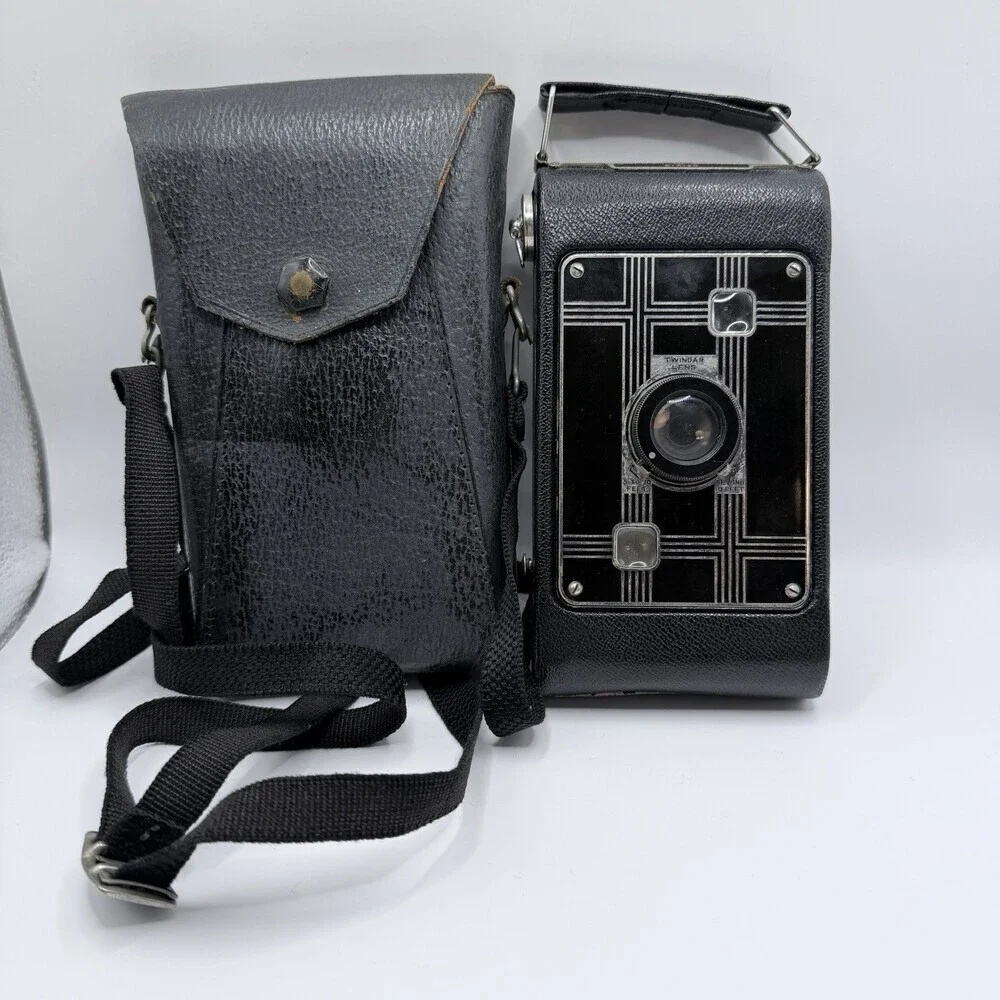 Antique Folding Bellows Camera JIFFY KODAK SIX-20 Clean Clear Glass ART DECO